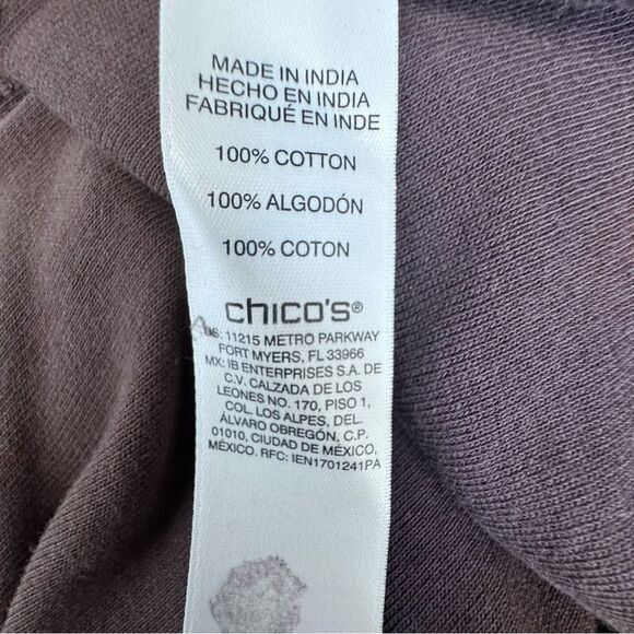 Chico’s Long Sleeve Tee Brown 100% Cotton Top SZ 1 or M - Picture 10 of 11